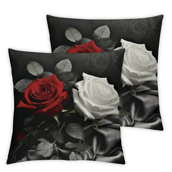 Shangniulu Black and Red Rose Flower Throw Pillow Covers Set of 2 Cushion Decorative Square Pillow Cases for Couch Sofa Bed