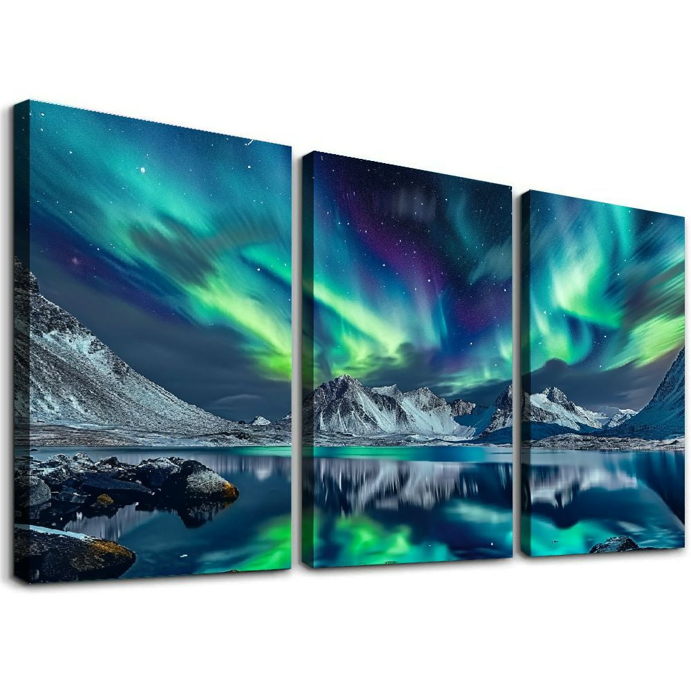 Aurora Borealis Landscape Canvas Wall Art Set for Nursery 12" x 16"