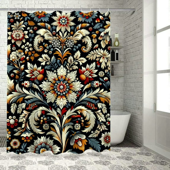 Shangniulu Boho Floral Shower Curtain, Tropical Leaves Fabric Cloth Shower Curtains for Chic Elegant Bathroom Decor, Modern Abstract Colorful Flower Shower Curtain