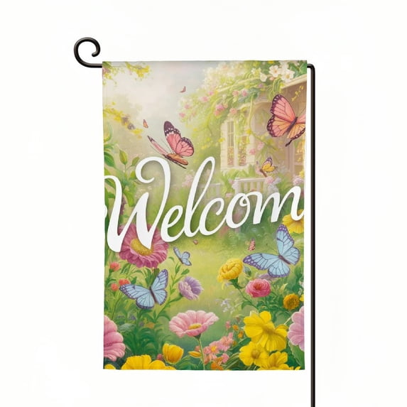 Shangniulu Butterfly Wreath Spring Garden Flag Welcome Floral 12" x 18" White