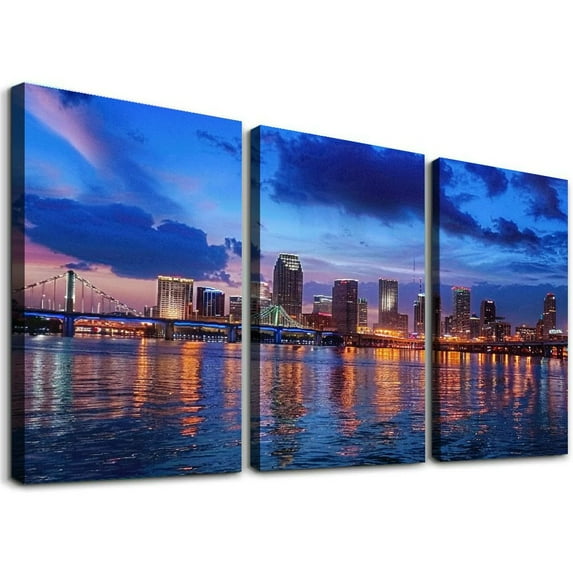 Shangniulu Canvas Print Wall Art, City Dusk Skyline Architecture & Maps Cityscape Photography Realism Global Scenic for Living Room, Bedroom, Office Decoration