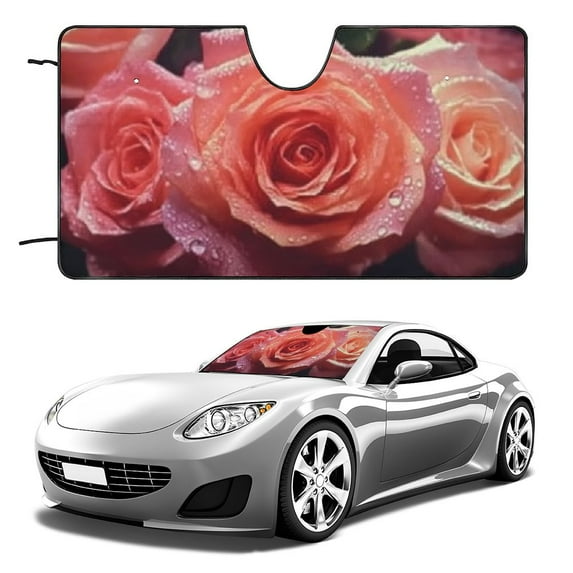 Shangniulu Car Windshield Sun Shade Orange Rose Car Sun Shade Windshield Foldable Front Window Sunshade Sun Visor Protector Universal Fit for Most Cars Sedans Suvs Trucks 55x30in