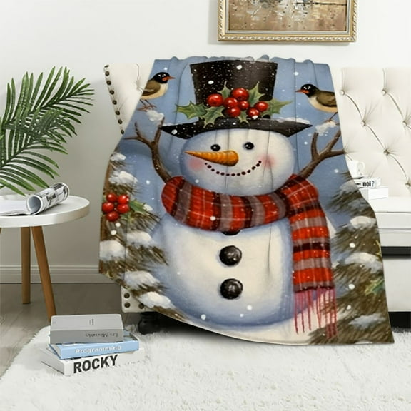 Shangniulu Christmas Flannel Blanket for Bed, Festive Fleece Throw Blanket for Kids and Adults - Super Soft Plush Snowman Blanket Throw Plush Blanket for Snow Lovers - Queen Size Blanket