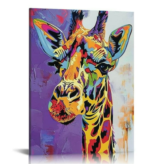 Shangniulu Colorful Cartoon Animal Wall Art Cute Giraffe Pictures for Kids Bedroom Paintings Funny Nursery Decor Artwork Small Animal Unframed Canvas Wall Art