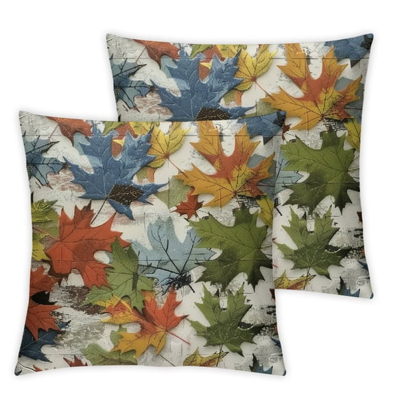 Shangniulu Colorful Maple Leaves Pillow Covers Set of 2 Fall Pillow Covers Blue Beige White Stripes Decorative Pillow Cover Autumn Throw Pillow Covers for Patio Outdoor Indoor Couch White
