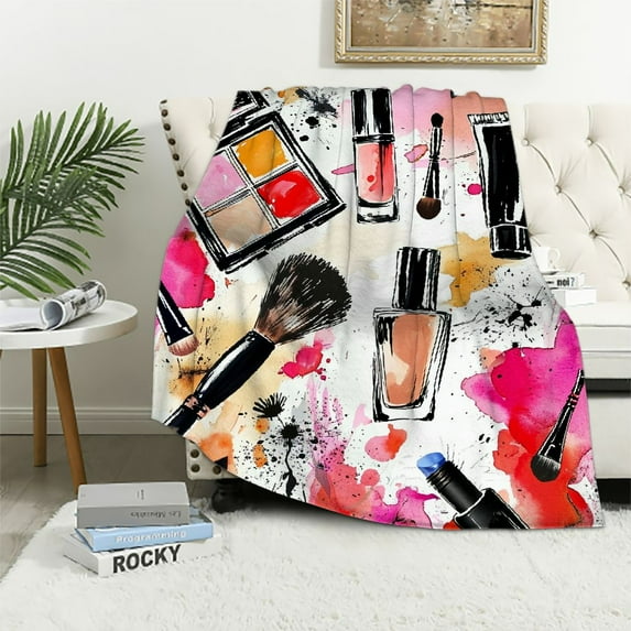 Shangniulu Cosmetic and Makeup Theme Blanket Comfort Print Throw Blanket for Sofa Chair Bed Office Adults Women Girl Gift 50"x60"