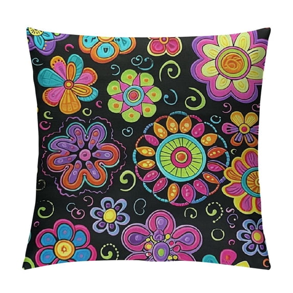 Shangniulu Cushion Cases Neon Purple Black Vintage Floral Throw Pillow Covers Aesthetic Psychedelic Botanical Cushion Covers Bedroom Decor White