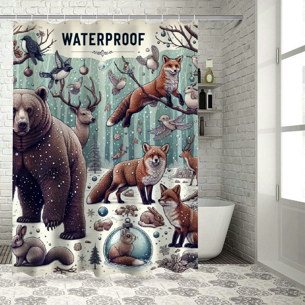 Shangniulu Cute Shower Curtain with Hooks Green Forest Shower Curtain