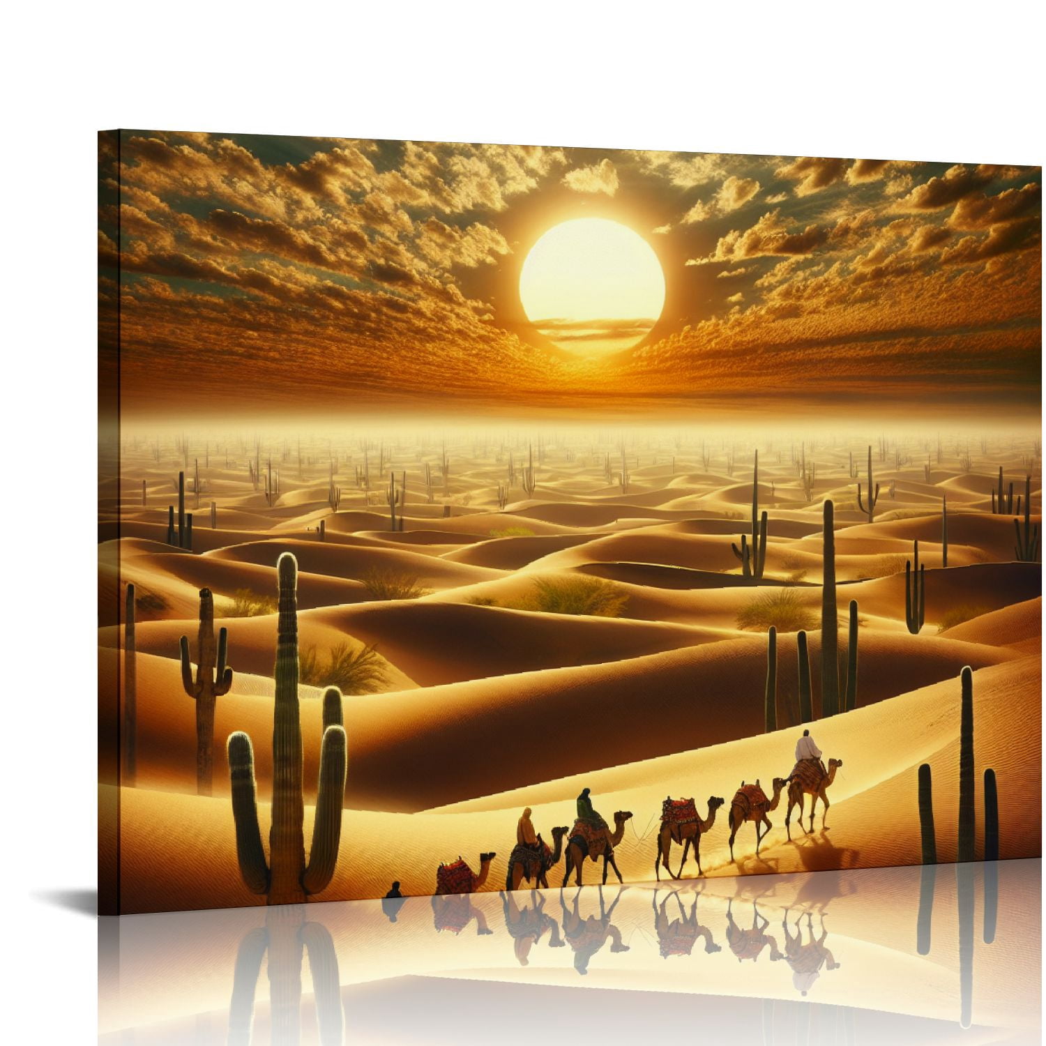 Shangniulu Desert Wall Decor Gold Sunset Wall Art Camel Canvas Cactus ...