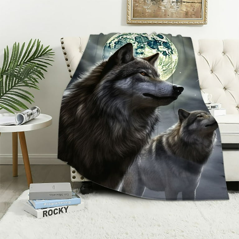 Shangniulu Eclipse Wolf Flannel Blanket for Bed Eclipse Fleece