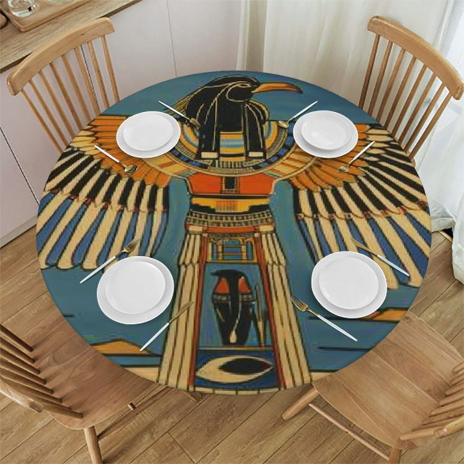 Shangniulu (Egyptian Scarab) Print Round Tablecloth with Elastic Edge ...