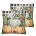 thumbnail image 1 of Shangniulu Fall Pillow Covers Set of 2 Watercolor Blue Pink Pumpkin Throw Pillow Covers Grey Plaid Autumn Farmhouse Pillow Case Harvest Decorations for Couch Outdoor Patio, 1 of 6
