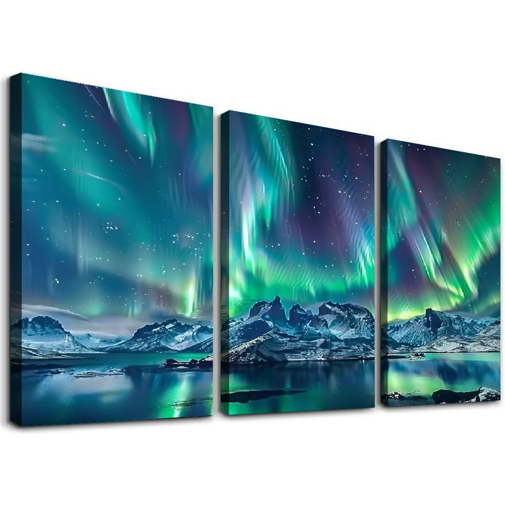 Aurora Borealis Landscape Canvas Wall Art Set for Nursery 12" x 16"