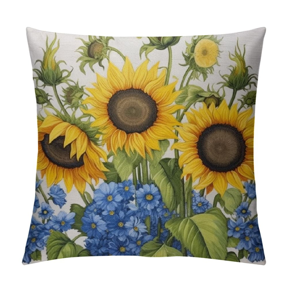 Shangniulu Farmhouse Floral Pillow Cover, Sunflower Pillow Cover,Yellow ...