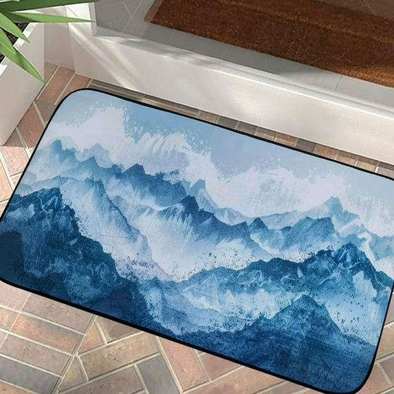 Shangniulu Floor Comfort Mat Kitchen Rug Non Skid Laundry Standing Mat Anti Fatigue Padded Area Doormat - Blue White Watercolor Mountain 19.68*39.37 in