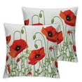 thumbnail image 1 of Shangniulu Floral Throw Pillow Cushion Cover, Poppies of Spring Season Pastoral Flowers Botany Bouquet Field Nature Theme Art, Decorative Square Accent Pillow Case, 18" X 18", Red and Green, 1 of 6