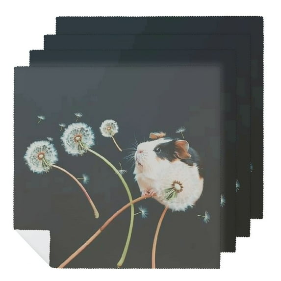 Shangniulu Flower Guinea Pig Dandelion Cloth Napkins Soft Reusable Napkins Set Table Napkins for Party Dinner Wedding 4 PCS