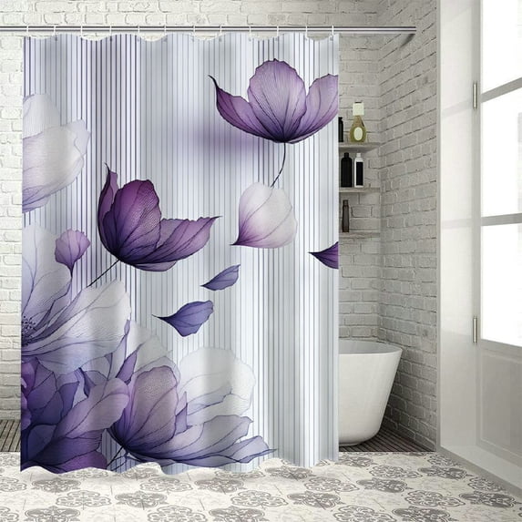 Shangniulu Flower Shower Curtain, Abstract Themed Modern Futuristic Image with Water Like Colored Artwork Print, Cloth Fabric Bathroom Decor Set with Hooks