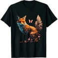 thumbnail image 1 of Shangniulu Fox Butterfly Motif Art Animal Fox T-Shirt, 1 of 3