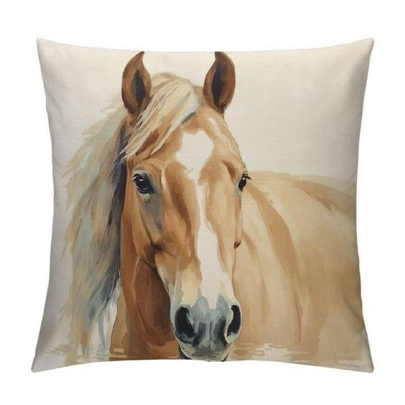 Shangniulu Horse Pillow Case,Watercolor Horse in The Stable Art Painitng Short Plush Decorative Home Decor Sofa Couch Desk Chair Bedroom 24x24inch