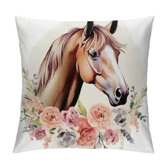 Shangniulu Horse Themed Pillowcase Decorations for Home, Just A Girl Who Loves Horses Throw Pillow Cover 18”x18”, Horse Lover Gifts, Horse Rider Gifts for Girls