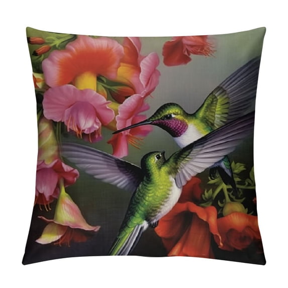 Shangniulu Hummingbird Flowers Short Plush Throw Pillow Case Home Decorative Cushion Cover for Sofa Couch Bedding