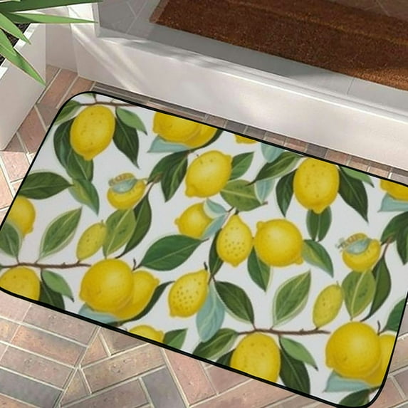 Shangniulu Lemon and Leaves Entrance Welcome Door Mat, Soft Kitchen Rugs Outdoor Floor Doormat Summer Washable Home Carpet Decor 19.68*39.37 in