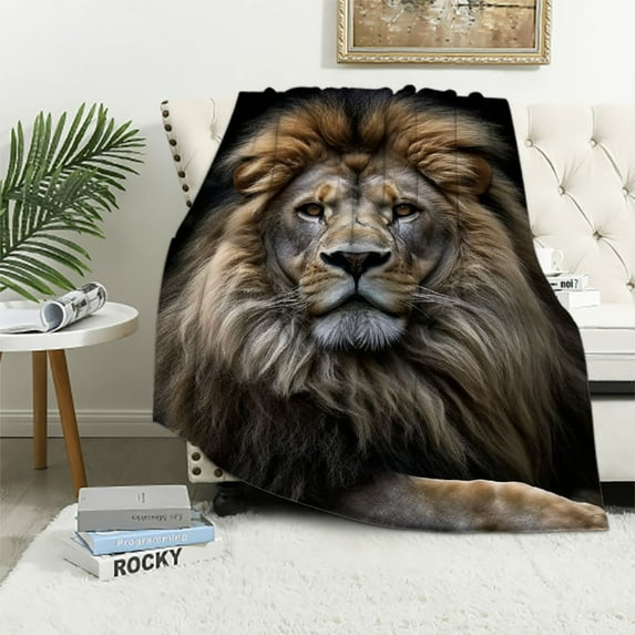 Shangniulu Lion animal print blanket, home decoration, living room sofa, embrace nap, travel car, soft, warm, comfortable flannel sofa blanket, 60 inches × 80 inches