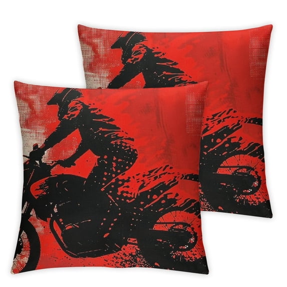 Shangniulu Motorcycle Pattern Cushion Case Pack of 2 Red Black Extreme Sport Pillow Cover for Room Decor Motocross Boys Birthday Gifts Decorative Square Pillow Case for Home Bed Sofa Couch
