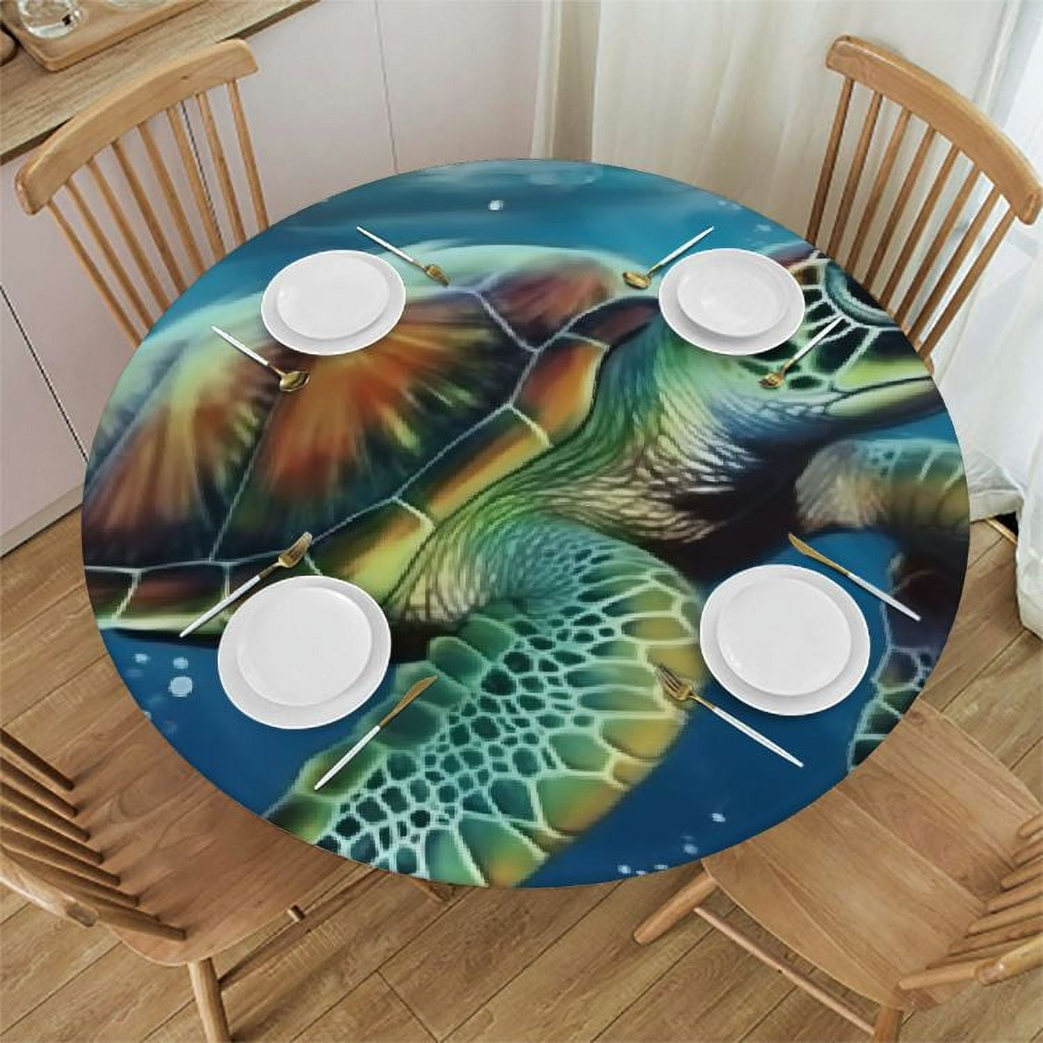 Shangniulu Ocean Round Fitted Table Cover, Sea Turtle Waterproof ...