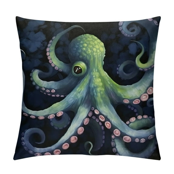 Shangniulu Octopus Throw Pillow Cover, Octopus Pillow Cover, Ocean Animal Decorative Pillow Cover for Home Bed Sofa Couch, Sealife Ocean Life Cushion Case, Black Green