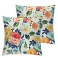 thumbnail image 1 of Shangniulu Pack of 2 Waterproof Outdoor Colorful Flowers Throw Pillow Covers Decorative Orange Floral Print Pillow Cases for Sofa Couch Square Garden Patio Bench 12x12in, 1 of 7