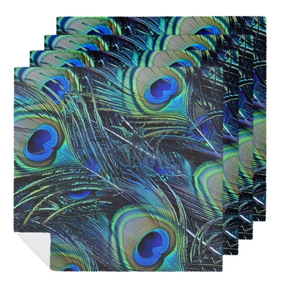Shangniulu Peacock Cloth Napkins Dinner Table Napkins, Peacock Feather Solid Washable Reusable Polyester Napkins for Home Holiday Party Wedding 2 PCS