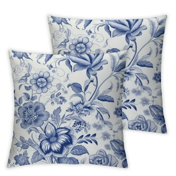 Shangniulu Pillow Covers Set of 2 Outdoor Blue and White Floral Decoration Cushion Cover Vintage Pillow Case for Bed Living Room Couch Home Decor White