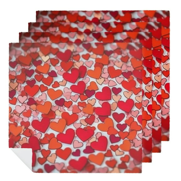 Shangniulu Red Heart Cloth Table Napkins Polyester Washable Decoration Dinner Napkins for Kitchen  2 PCS