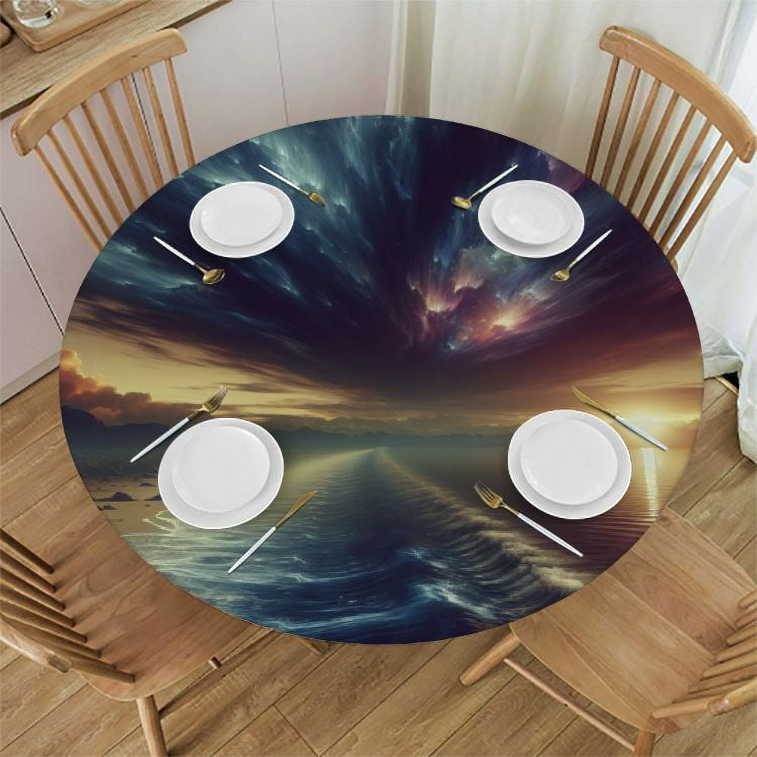 Shangniulu Round Space Table Cover, Moon Fantasy Planet Beach with Old ...