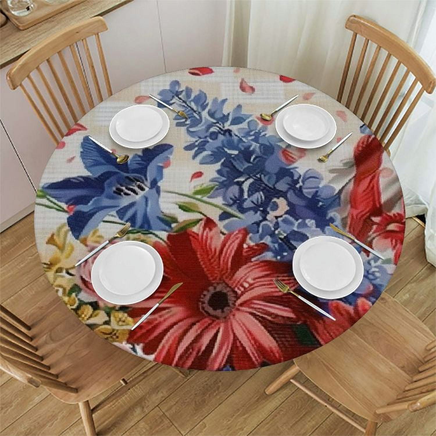 ZFUNCING Valentine's Day Round Fitted Tablecloth - Waterproof, Elastic Edge, Fits 36-44in Tables, Hearts Design - View #12