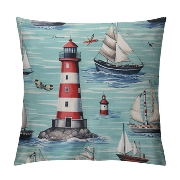 Shangniulu Sailingboat Lighthouse Anchor Ocean Short Plush Square Throw Waist Pillow Case Decorative Cushion Cover Pillowcase Sofa