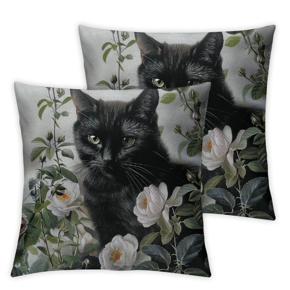 Shangniulu Set of 2 and Black Cat Pillow Covers Hallowmas Thanksgiving Farmhouse Outdoor Cat Lovers Room Throw Pillowcase Short Plush Sofa Couch Decorative Cushion Case White