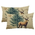 thumbnail image 1 of Shangniulu Set of 2 Christmas Pillow Cover 12x20, Christmas Cushion Case Holiday Decoration for Sofa Couch, Vintage Deer and Christmas Tree Decor 12x20inch, 1 of 8