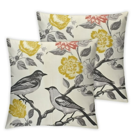 Shangniulu Set of 2 Throw Pillow Covers Trendy Yellow Bird and Gray Floral Vintage Pillow Case 20 x 20 Inch Pillowcase for Sofa Bed Couch