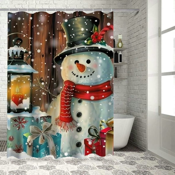 Shangniulu Shower Curtain for Bathroom with Hooks,Without Odor Polyester Fiber Material,Christmas Snowman Bathroom Decorative Shower Curtains Water Repellent Washable White