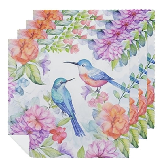 Shangniulu Table Cloth Napkins Hummingbird Colorful Flowers, Washable Reusable Dinner Napkin, Table Decor for Kitchen, Cocktail Party,Wedding, Banquet, Holiday 4 PCS