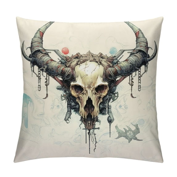 Shangniulu Throw Pillow Cover Native Buffalo Skull Arrowhead Decorative Pillow Case Tribal Home Decor Square 18x18 Inch Cushion Pillowcase