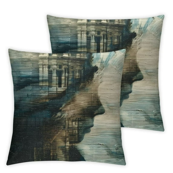 Shangniulu Throw Pillow Covers Modern Home Art Decor, Set of 2 Pillow Cases Decorative, Abstract Oil Painting Pillowcases for Bedroom, Living Room, Cushion Couch Sofa, Teal Black White