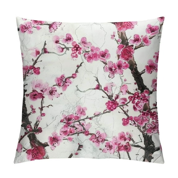 Shangniulu Throw Pillow Covers Pink Flowers Brown Branches Square Pillowcases for Home Decor Sofa Car Bedroom Pillow case White