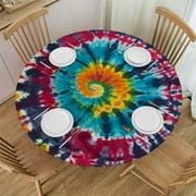 Shangniulu Tie Dye Colorful Table Cloth Bright Colors Spiral Round Tablecloth for Dining Room, Party, Banquet White