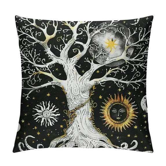 Shangniulu Tree of Life Pillow Covers , Sun And Moon Throw Pillow Covers, Bohemian Cushion Covers, Decorative Square Pillow Cases Bedroom Decor, White And Black White