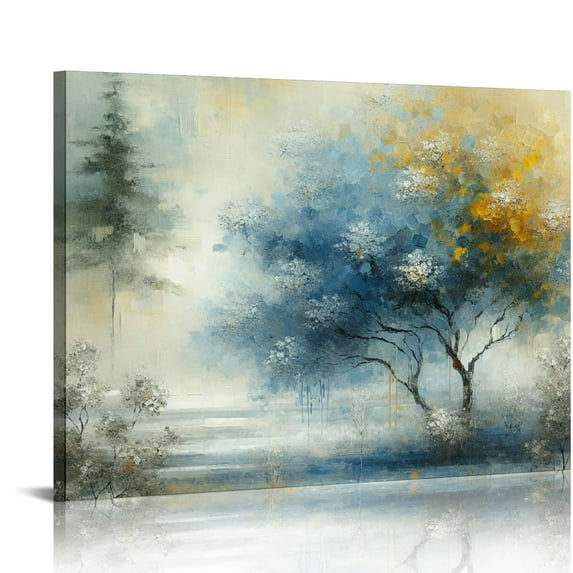 Shangniulu Tree Wall Art Decor Painting Pictures Print On Canvas, Blue and Yellow Trees Framed Canvas Wall Art for Home Decoration Living Room Bedroom Artwork