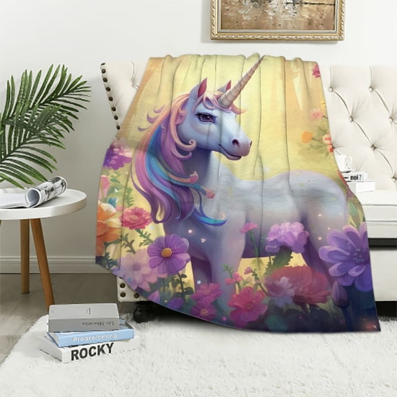 Shangniulu  Unicorn Throw Blanket Gifts for Women Girls, Pink Flowers Print Decor for Bedroom Living Room Birthday Christmas, Soft Cozy Home Lightweight Throw Blankets Black Twin 60"x80"